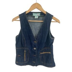 Vintage 70s Gaimin By Huckapoo Denim Vest Size 7 Western Boho
